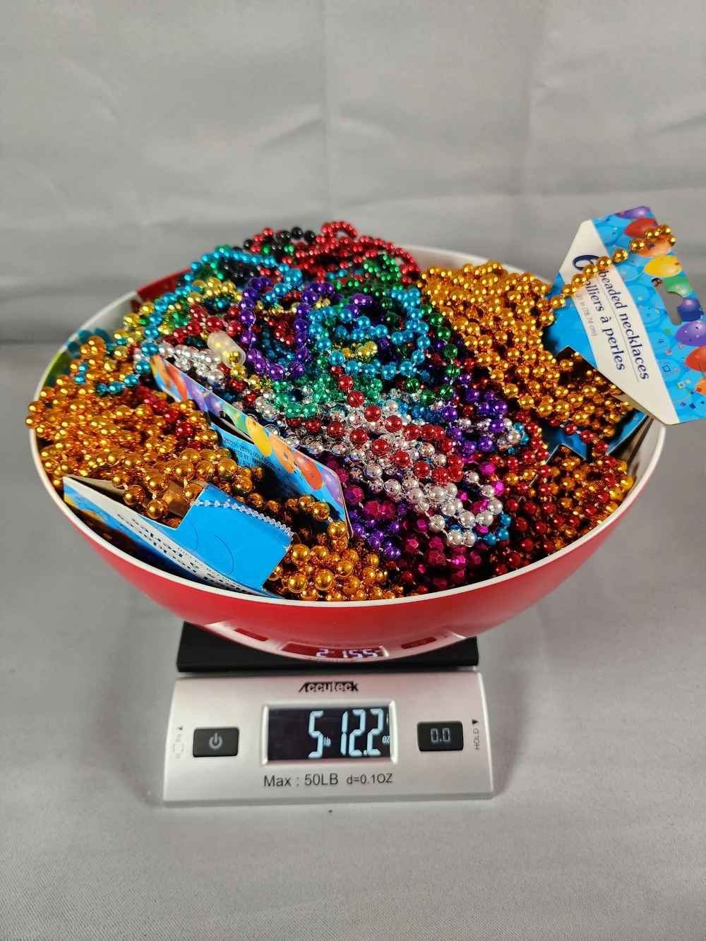 5lbs Party Beaded Necklaces - Multicolor Mardi Gras & Red, Purple, Gold Strands
